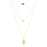 Triple Layered Crystal Evil Eye Hamsa Hand Pendant Necklace