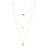 Triple Layered Crystal Evil Eye Hamsa Hand Pendant Necklace