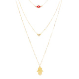Triple Layered Crystal Evil Eye Hamsa Hand Pendant Necklace