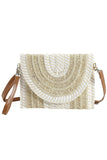 Two Tone and Stripe Pattern Straw Crossbody Bag