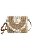 Two Tone and Stripe Pattern Straw Crossbody Bag