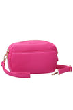 Two Zipper Solid PU Crossbody Bag