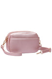 Two Zipper Solid PU Crossbody Bag