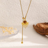 Gold Sunflower & Tiger Eye Long Necklace