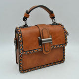 Women's Structured Top-Handle Crossbody Bag with Woven Chain Trim