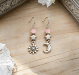 Long Vintage Sun, Moon & Star Drop Earrings