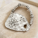 Vintage Bold Engraved Flower & Bead Bracelet