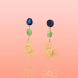Isela Deep Blue + Green Jade Sun Burst Earrings