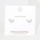 White Gold Dipped CZ Embellished Heart Stud Earrings