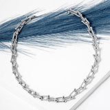 White Gold Dipped Textured Metal Hardware Chain Necklace