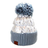 Women's Winter Cozy Puffer Knit Pom Glossy Beanie Hat