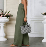 Casual Strapless Solid Color Wide-Leg Jumpsuit