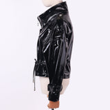 Oversized Patent Batwing Sleeve Leather Jacket - AfterAmour