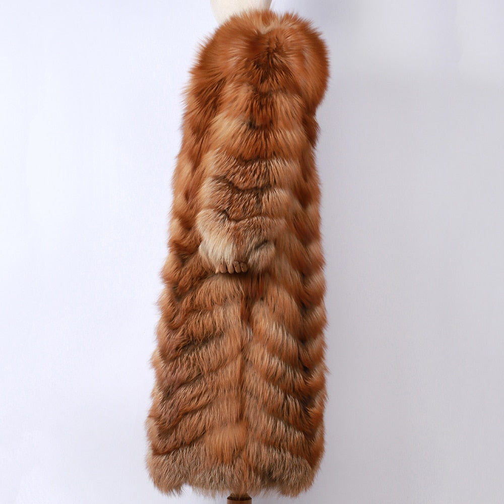 Ladies Long Natural Fox Fur Coat - AfterAmour