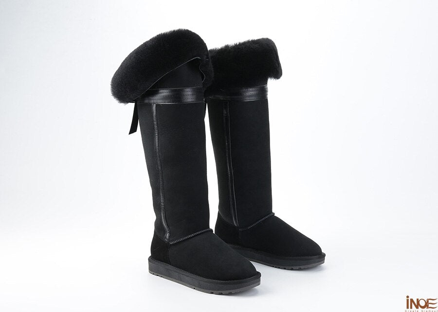 Natural Sheepskin Suede Knee Boots - AfterAmour
