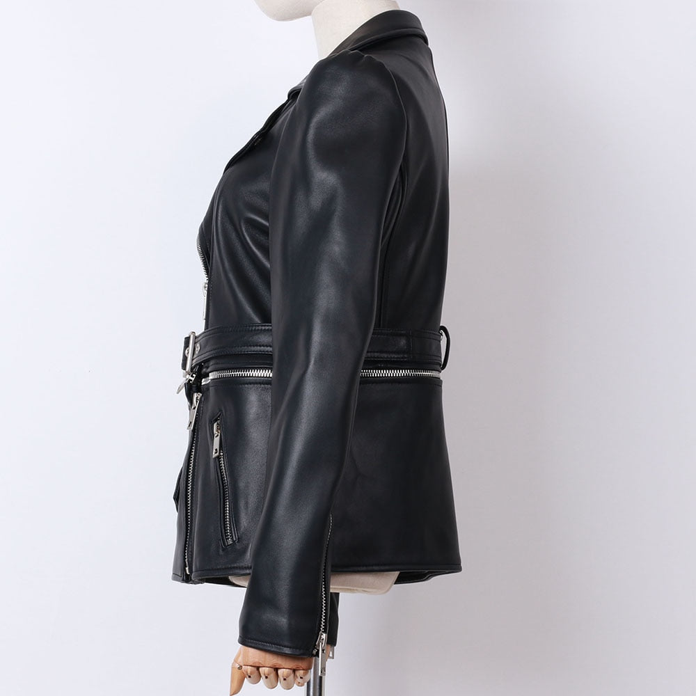 Elegant Detachable Black Biker Leather Jacket - AfterAmour