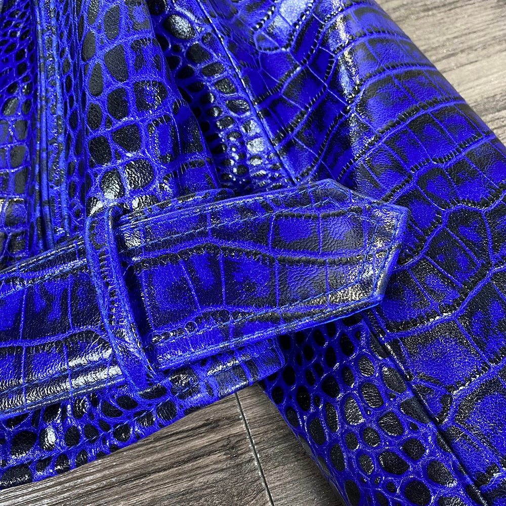 Elegant Short Crocodile Print Biker Jacket - AfterAmour