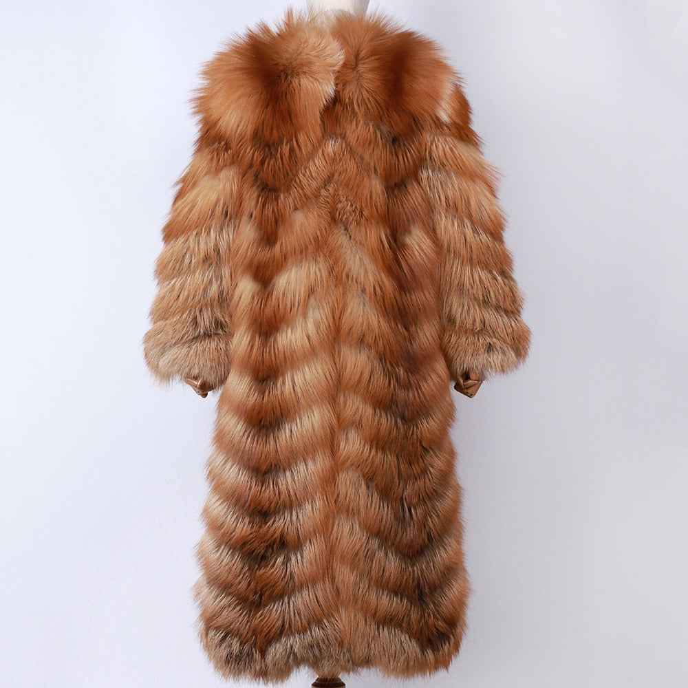 Ladies Long Natural Fox Fur Coat - AfterAmour
