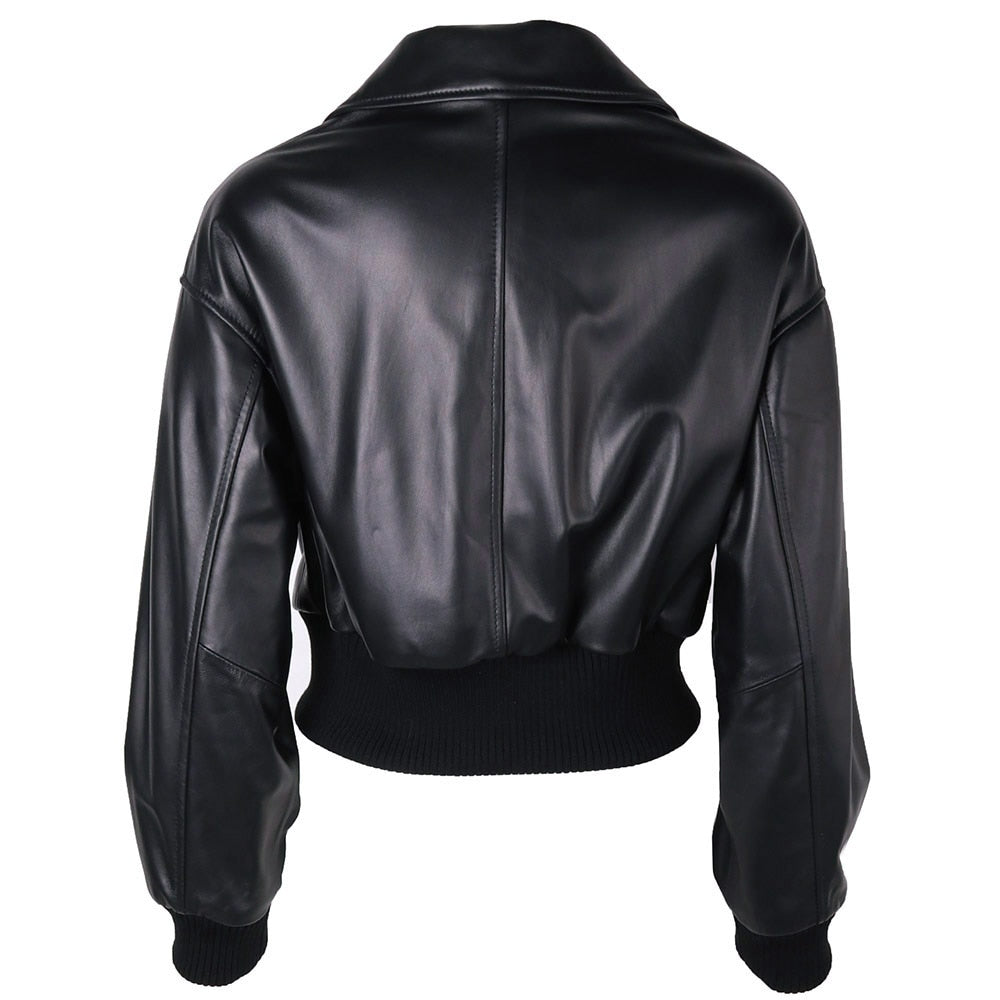 Ladies Real Lambskin Leather Bomber Biker Jacket - AfterAmour