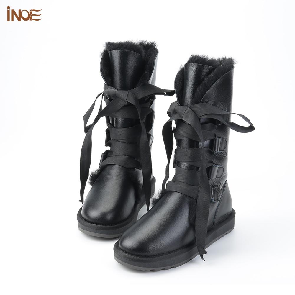 Sheepskin Lace-Up Strapped Boots - AfterAmour