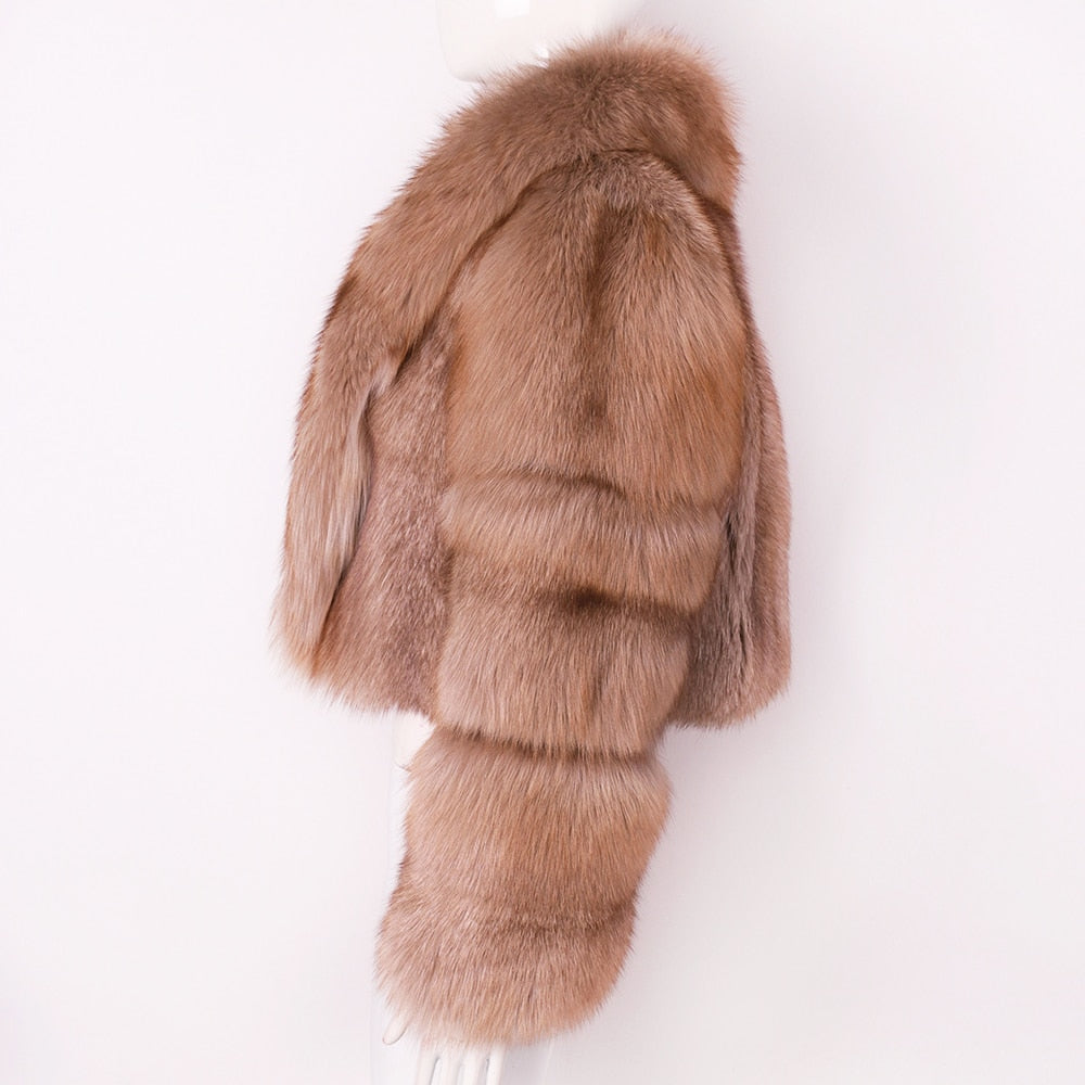 Natural Big Collar Real Fox Fur Coat - AfterAmour