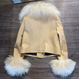 Mongolian Curly Sheep Fur Collar Leather Jacket - AfterAmour