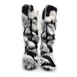 Multicolor Knee-high Fur Boots
