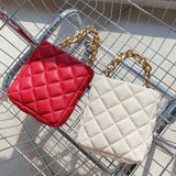 Ladies Chain Quilted Sheepskin Leather Handbag - AfterAmour