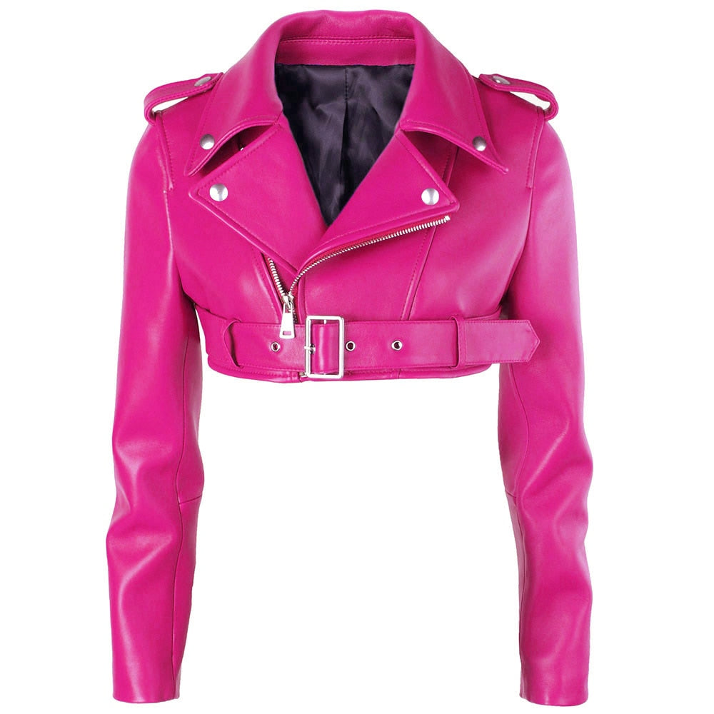 Punk Cropped Leather Biker  Jacket - AfterAmour
