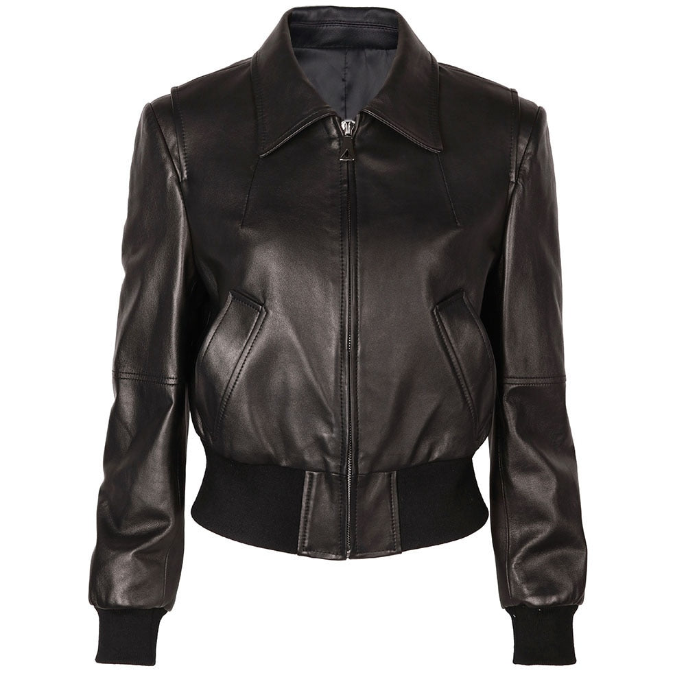 Ladies Moto Leather Biker Jacket - AfterAmour