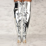 Mirror Chrome Over The Knee Boots - AfterAmour