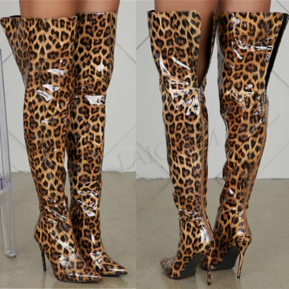 Leopard Thigh High Boots - AfterAmour
