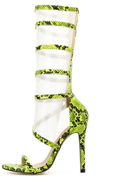 Green Snakeskin Open-Toed High Heels - AfterAmour