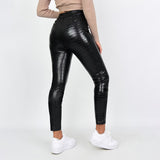 Faux Leather Crocodile Print High Waist Pants - AfterAmour