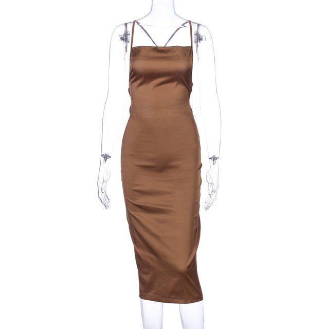 Satin Lace Up Dress - AfterAmour