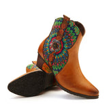 Peacock Feather Western Ankle Boots - AfterAmour