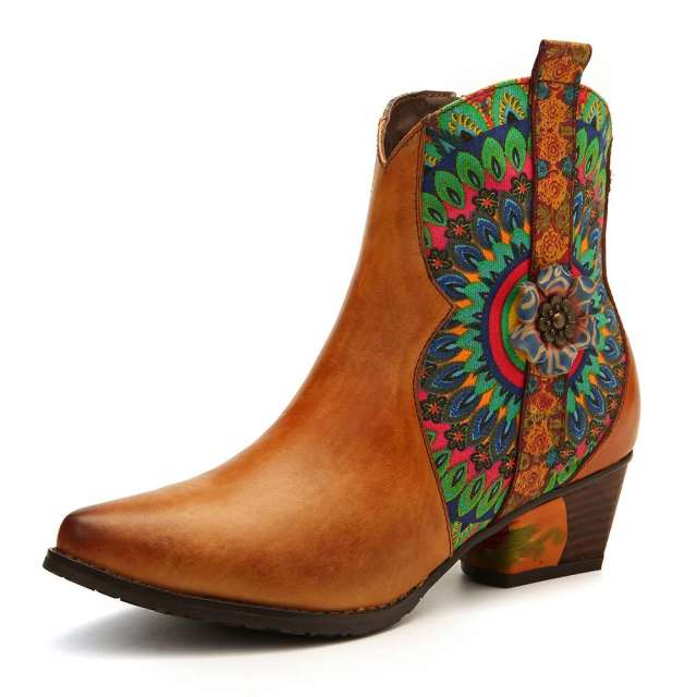 Peacock Feather Western Ankle Boots - AfterAmour