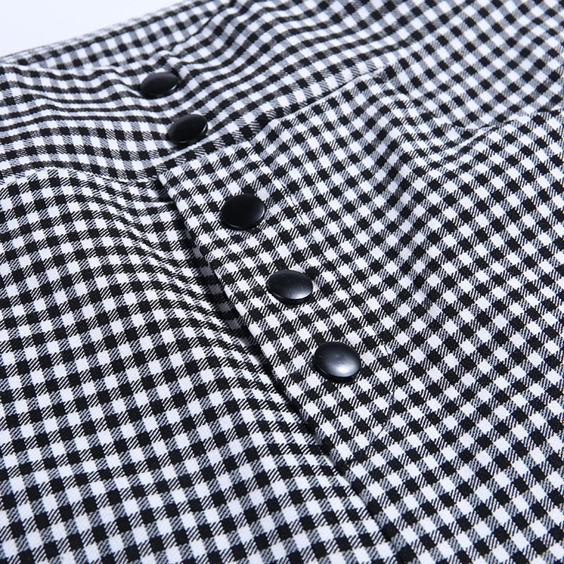 Vintage Button High Waist Checker Plaid Pants - AfterAmour