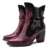 Embossed Strap Pony Western Ankle Boots - AfterAmour