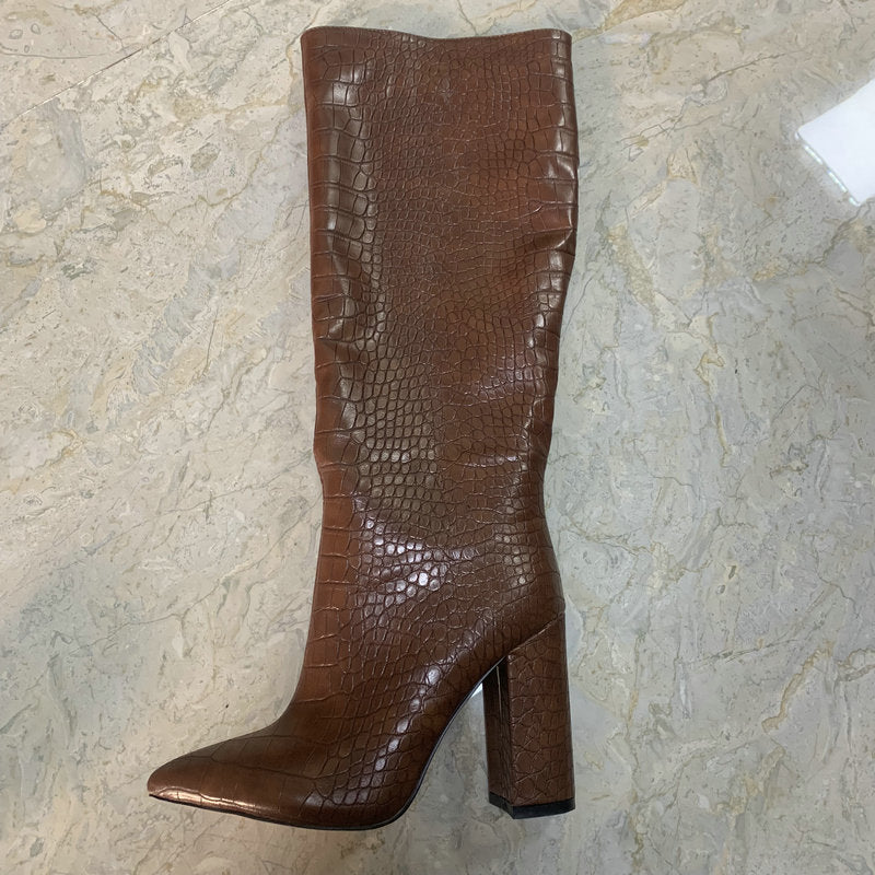 Embossed Alligator Women Knee High Boots - AfterAmour