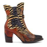 Embossed Strap Pony Western Ankle Boots - AfterAmour
