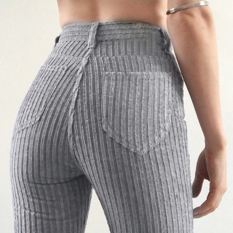 Corduroy High Waisted Pants - AfterAmour