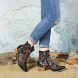 Chocolate Floral Studded Ankle Boots - AfterAmour