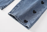 High Waist Heart Lined Denim Trousers - AfterAmour