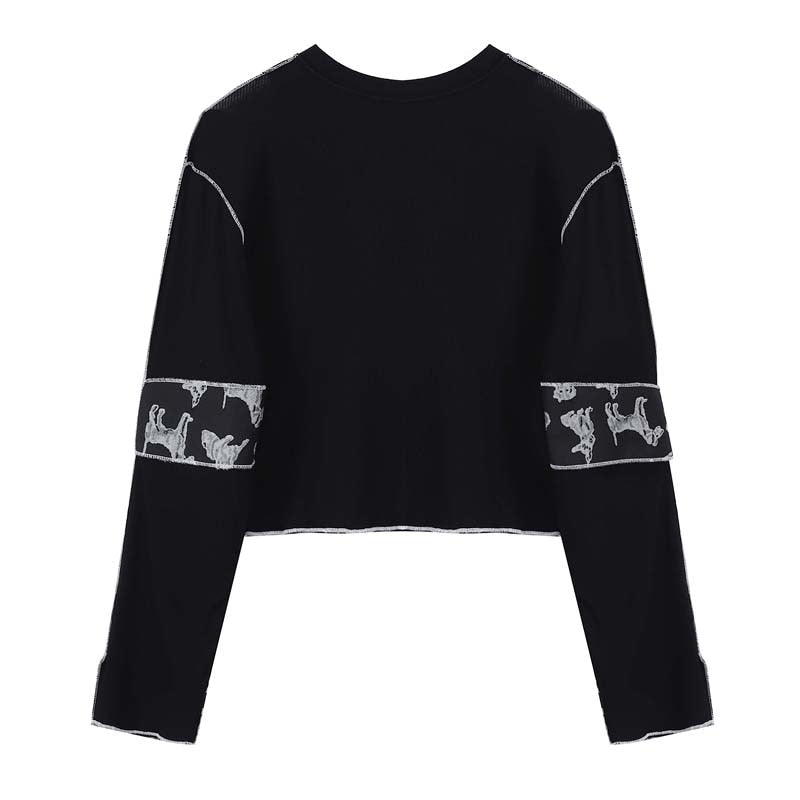 Black Stitch Dog Patched L/S Top - AfterAmour