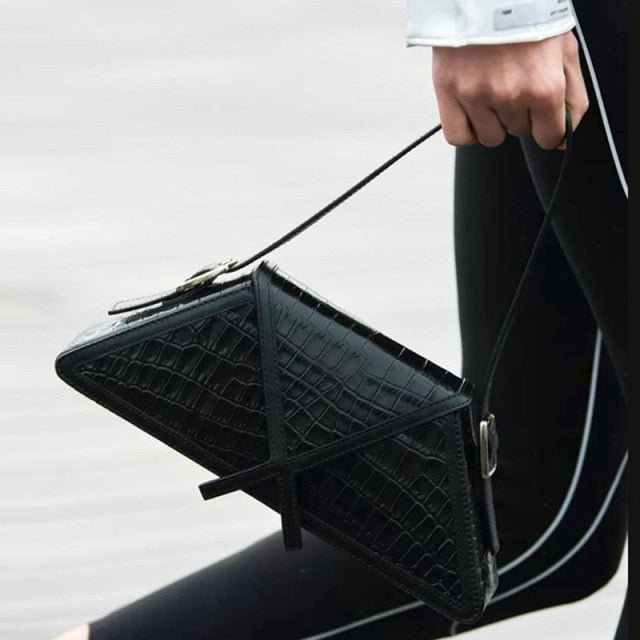 Trapezoid PU Leather Flap Handbag - AfterAmour