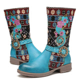 Sea Blue Hibiscus Floral Mid-Calf Boots