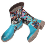 Sea Blue Hibiscus Floral Mid-Calf Boots - AfterAmour