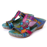 Amour Multi Patch Flower Leather Wedge Sandals - AfterAmour