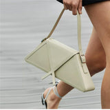 Trapezoid PU Leather Flap Handbag - AfterAmour